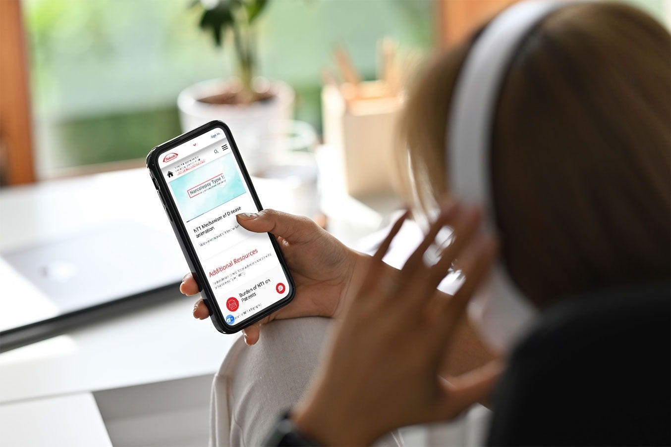 Narcolepsy type 1 mechanism of disease animation shown on a mobile device