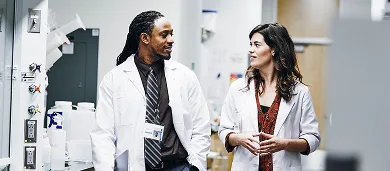 Male and female doctors talking