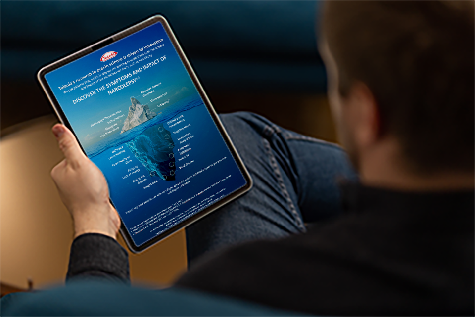 Information about the impact of narcolepsy type 1 shown on a tablet screen